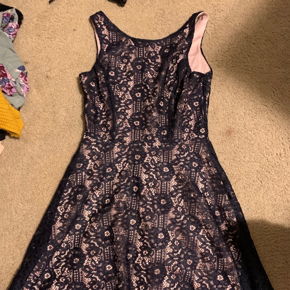 Dark Blue and Tan Lace Dress